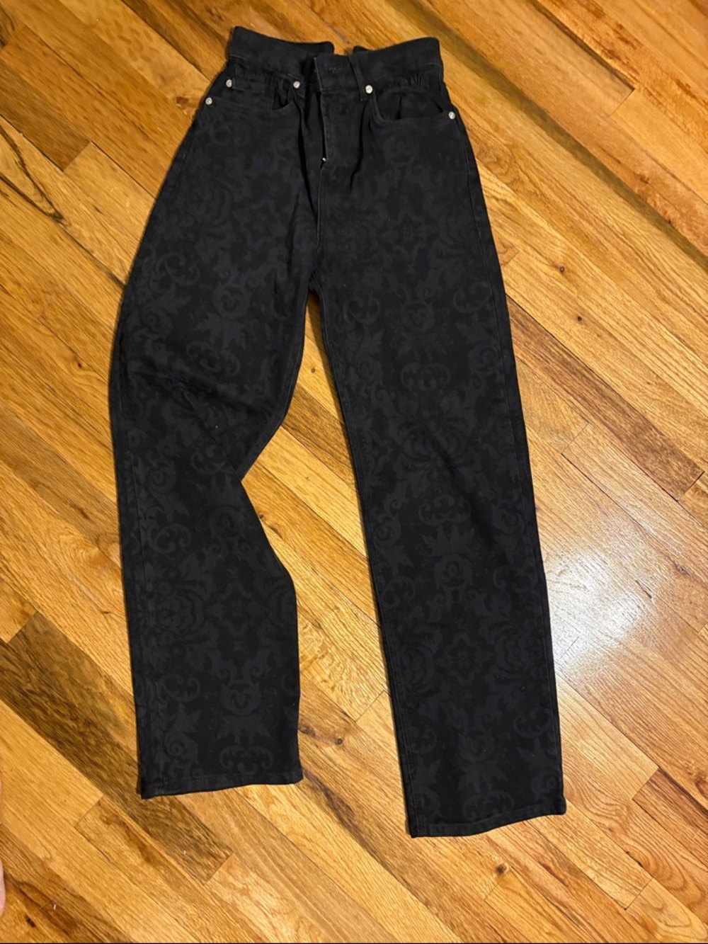 Woman’s  Black Patterned Straight-Leg Pants